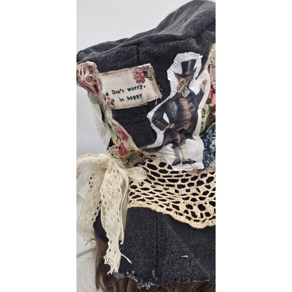 OOAK Magnolia Boho Stove Pipe Top Hat Indie Upcycled Cat Floppy Adjustable S - L - Picture 8 of 16